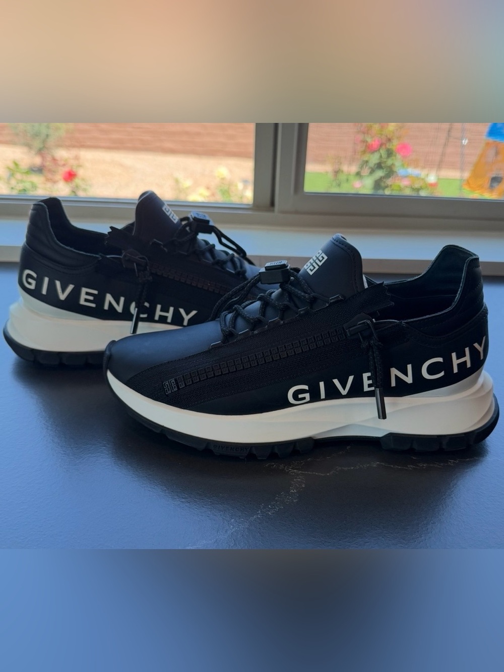 Givenchy Black and White Spectre Calf Leather Zip Sneakers Women US 8 or Euro 38